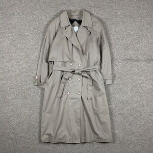 Vintage Tan Taupe Double Breasted Belted Trench Coat Womens 24W Removable Lining